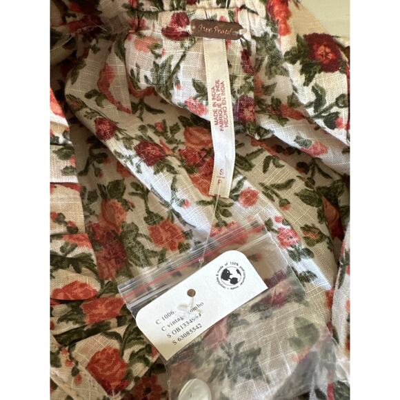 FREE PEOPLE Meant to Be Blouse Vintage Combo Boho Floral  Puff Sleeve SMALL - Picture 9 of 12